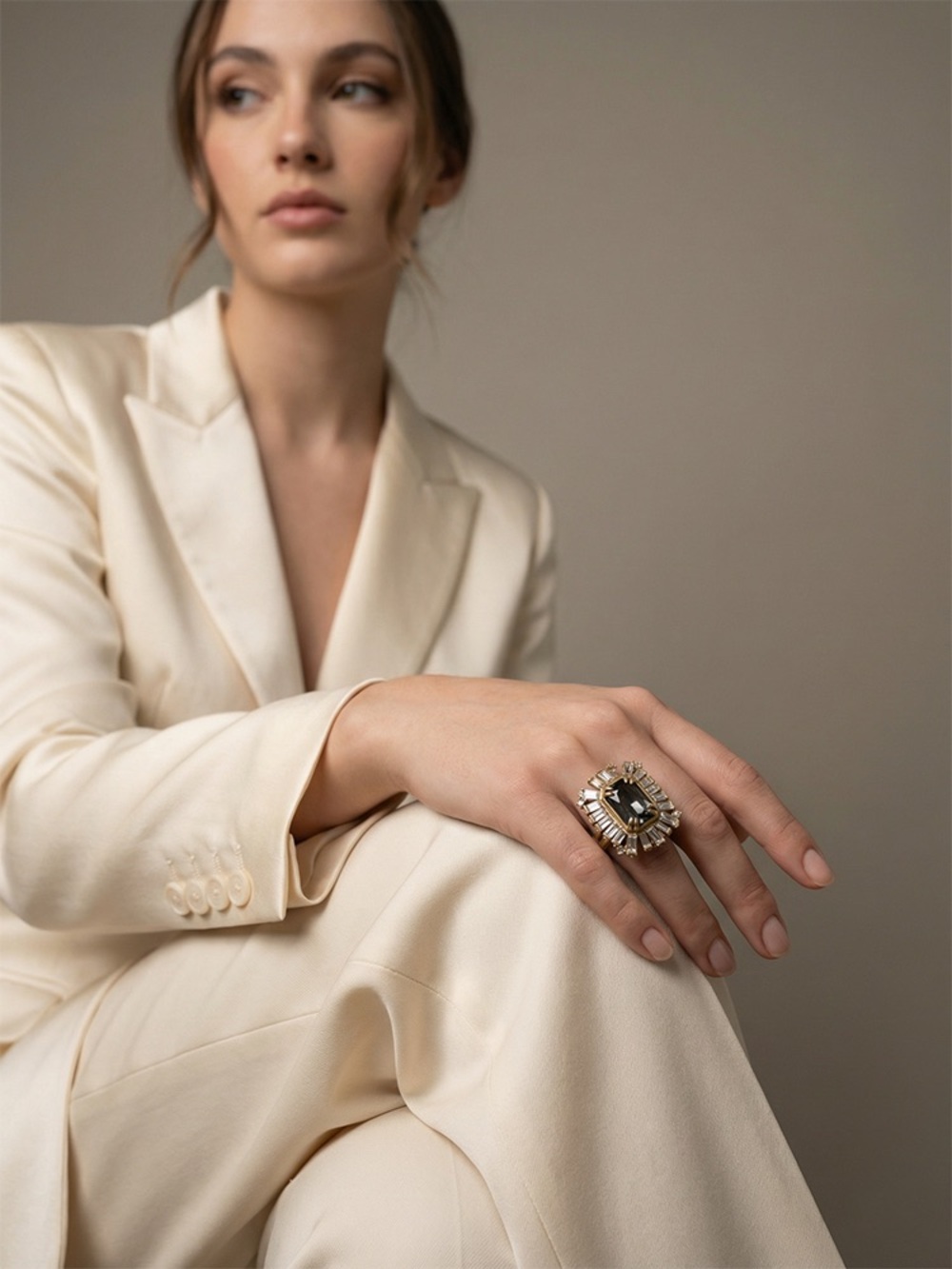 Elegant Gold Statement Ring with Black Center Stone